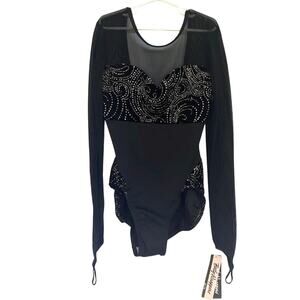 Body Wrappers girls velvet silver mesh long sleeves dance ware